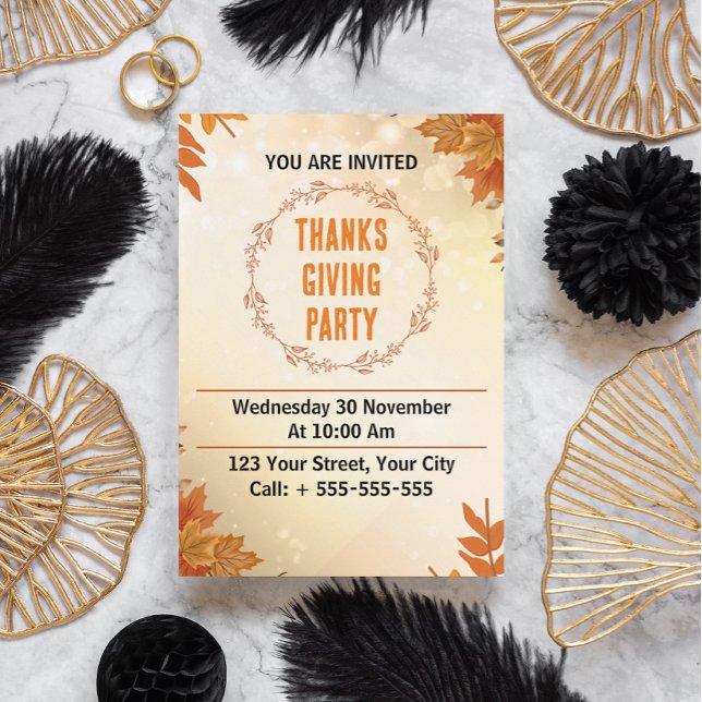 Modern Cream Thanksgiving Party  Invitation (thanksgiving party invitation card)