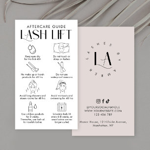 Modern Cream & White Elegant Lash Lift Aftercare Business Card