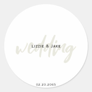 Modern Cream & White Simple Custom Wedding  Classic Round Sticker