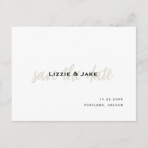 Modern Cream & White Simple Wedding Save the Date Postcard