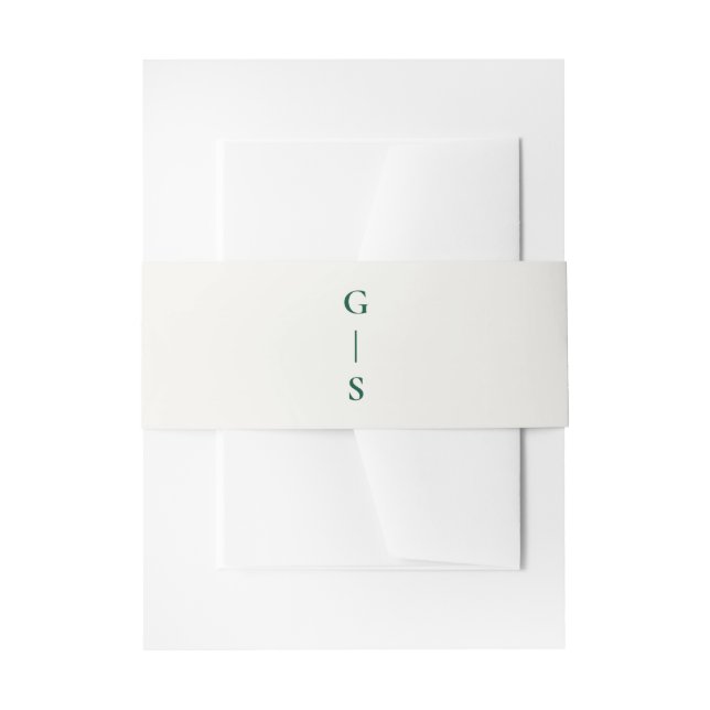 Modern Cream with Emerald Green Initials Wedding Invitation Belly Band (Front Example)