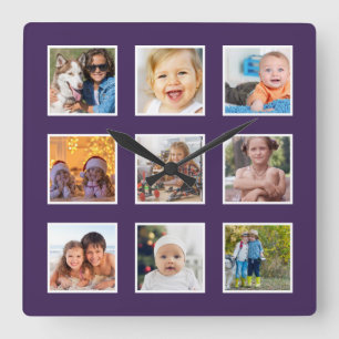 Modern Create Your Custom Photo Collage Square Wall Clock