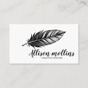 Modern Creative Writer Feather Logo Business Card