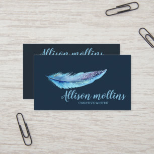 Modern Creative Writer Feather Logo Business Card