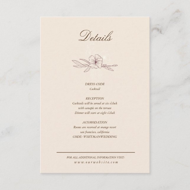 Modern Creme Floral Details Enclosure Card (Front)