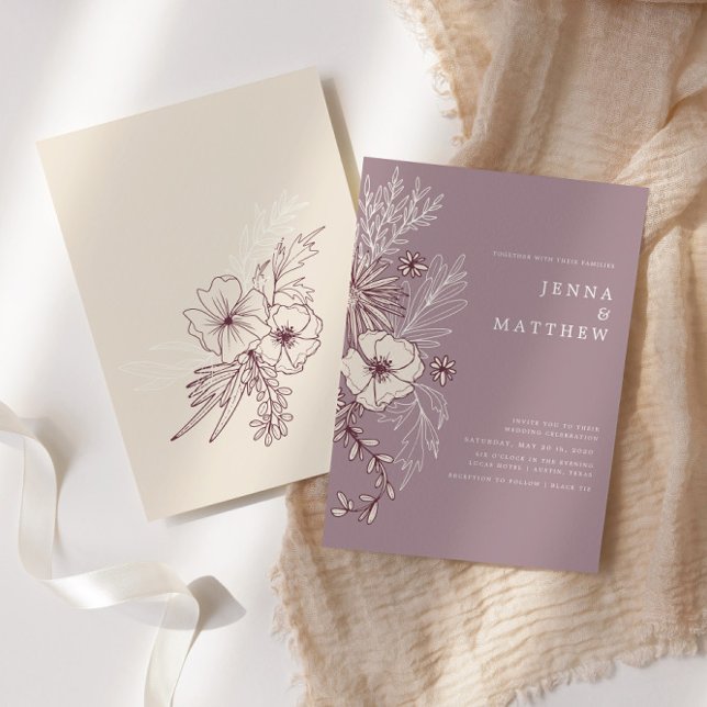 Modern Creme Mauve Floral Wedding Invitation (Creator Uploaded)