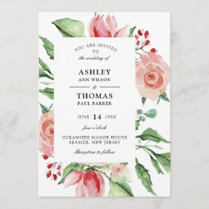 Modern Creme Rose Watercolor Wedding Invitation