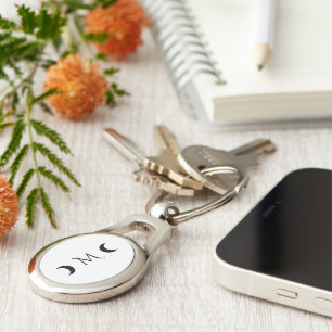 Modern Crescent Moons Black and White Key Ring