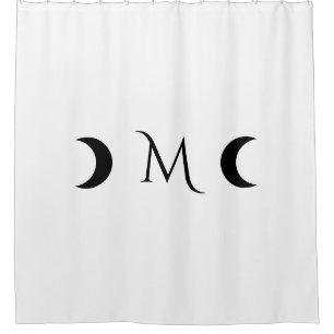 Modern Crescent Moons Black and White Monogram Shower Curtain