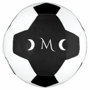 Modern Crescent Moons Black and White Monogram Soccer Ball