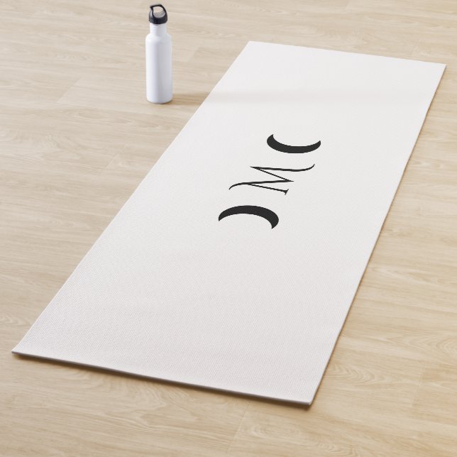 Modern Crescent Moons Black and White Monogram Yoga Mat (In Situ)