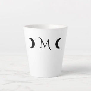 Modern Crescent Moons White and Black Monogram Latte Mug