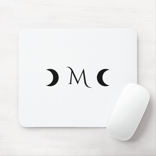 Modern Crescent Moons White and Black Monogram Mouse Pad (With Mouse)