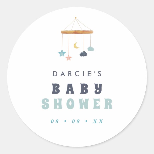 Modern Crib Mobile  Baby Shower Classic Round Sticker (Front)