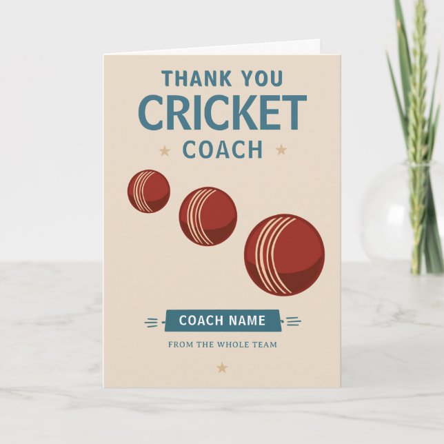 Modern Cricket Team Player Coach Thank You Card (Front)