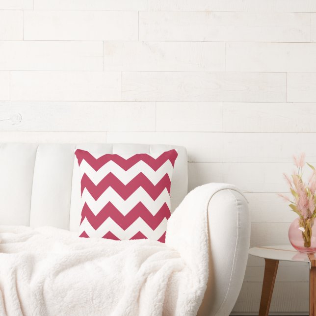 Modern Crimson Red Chevron Pattern Cushion (Couch)