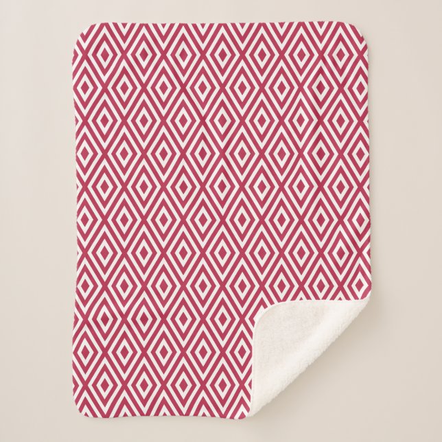 Modern Crimson Red Geometric Sherpa Blanket (Front)