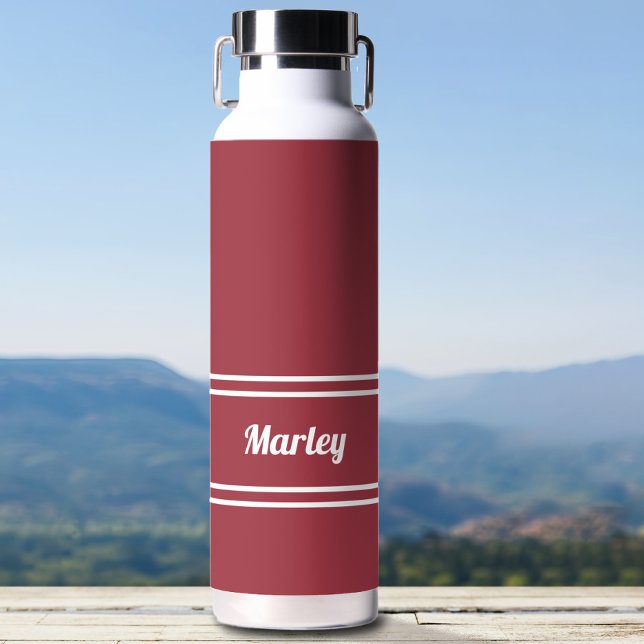 Modern Crimson Red Minimal Stylish Classic Name Water Bottle (Creator Uploaded)