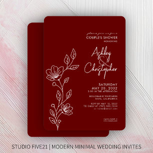 Modern Crimson Red Outline Wedding Shower Invitation