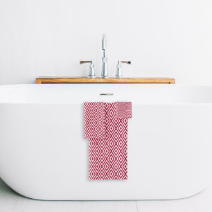 Modern Crimson White Geometric Bath Towel Set