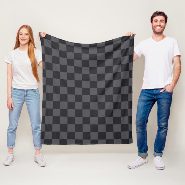 Modern Croatian Black Grey Chequered Pattern Fleece Blanket (In Situ)