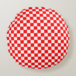 Modern Croatian Red White Checkers Round Cushion