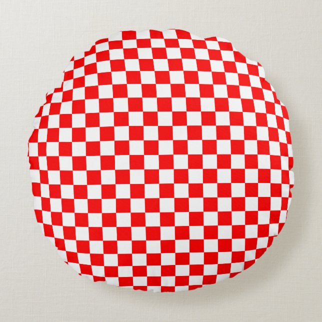 Modern Croatian Red White Checkers Round Cushion (Front)