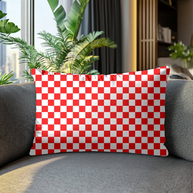 Modern Croatian Red White Chequered Pattern Decorative Cushion (Creator Uploaded)