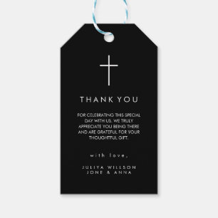 Modern cross black Baptism Gift Tags