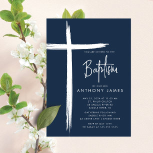 Modern Cross Boys Baptism Invitation