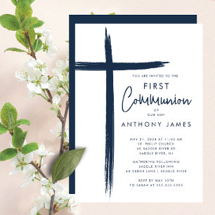 Modern Cross Boys First Communion Invitation