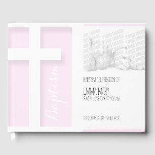 Modern Cross Girl Photo Baptism Guest Book
