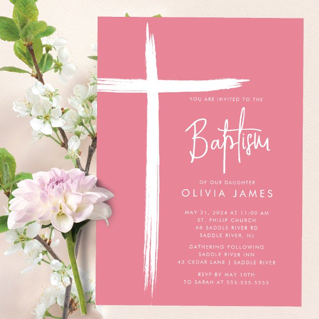 Modern Cross Girls Baptism Invitation (Creator Uploaded)