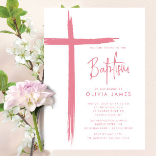 Modern Cross Girls Baptism Invitation
