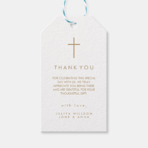 Modern  cross gold  Photo Baptism  Gift Tags