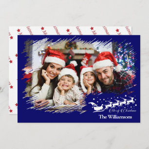 Modern Cross Hatch Frame in Christmas Blue Photo Holiday Card