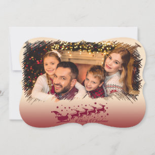 Modern Cross Hatch Merry Christmas Fancy Cut Photo Holiday Card
