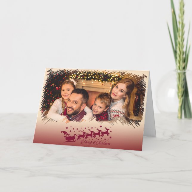 Modern Cross Hatch Merry Christmas Frame Photo Holiday Card (Front)