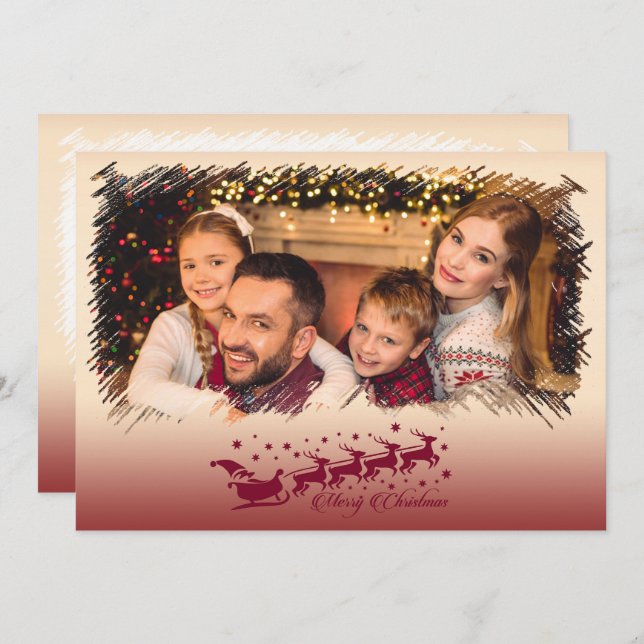 Modern Cross Hatch Merry Christmas Frame Photo Holiday Card (Front/Back)