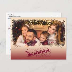 Modern Cross Hatch Merry Christmas Frame Photo Postcard
