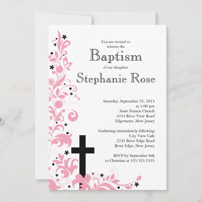 Modern Cross Pink Flower Bridal Shower Invitation (Front)