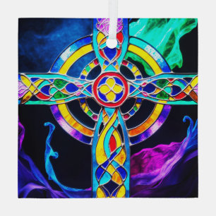 Modern Cross Vibrant Colours Suncatcher Glass Tree Decoration