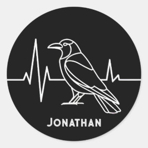 Modern Crow & heartbeat rate, Minimalist, Classic Round Sticker