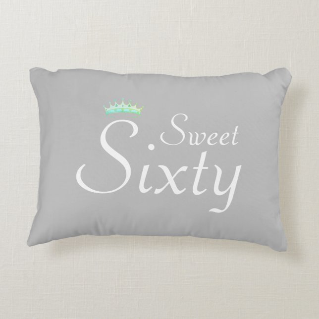 Modern Crown Sweet Sixty on Silver Grey Decorative Cushion (Back)