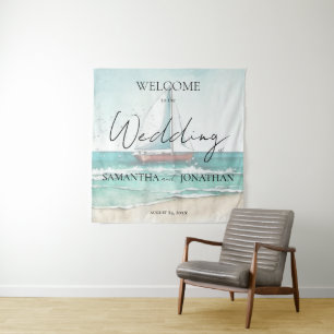 Modern cruise wedding  tapestry