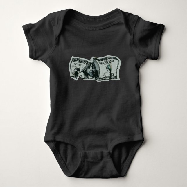 Modern Crumpled $100 Bill Design Baby Bodysuit (Front)