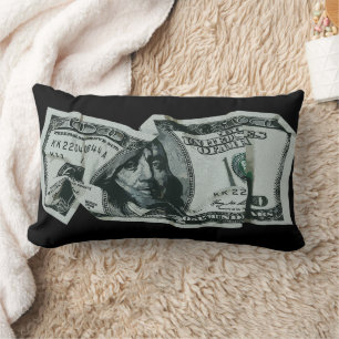 Modern Crumpled $100 Bill Design Lumbar Cushion