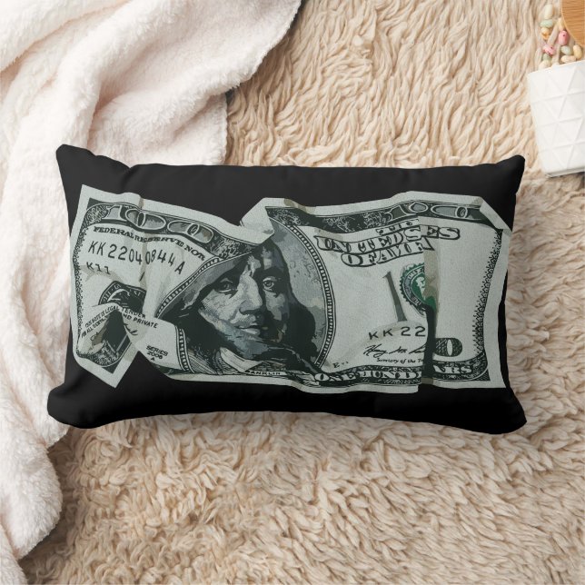 Modern Crumpled $100 Bill Design Lumbar Cushion (Blanket)