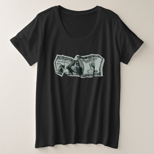 Modern Crumpled $100 Bill Design Plus Size T-Shirt (Design Front)