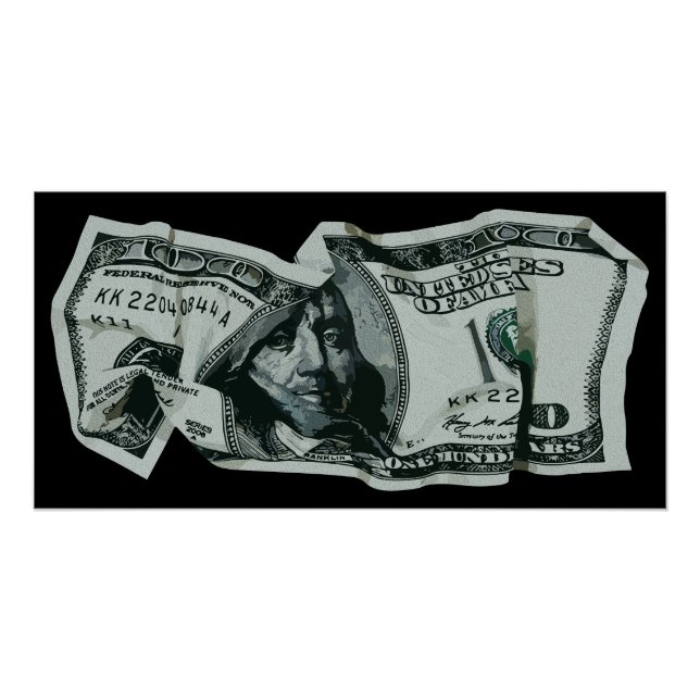 Modern Crumpled $100 Bill Design Poster (Front)